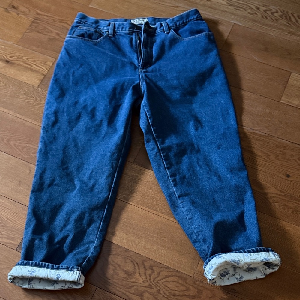 L.L. Bean Blue Denim Pants with Floral Lining 35w and 30L